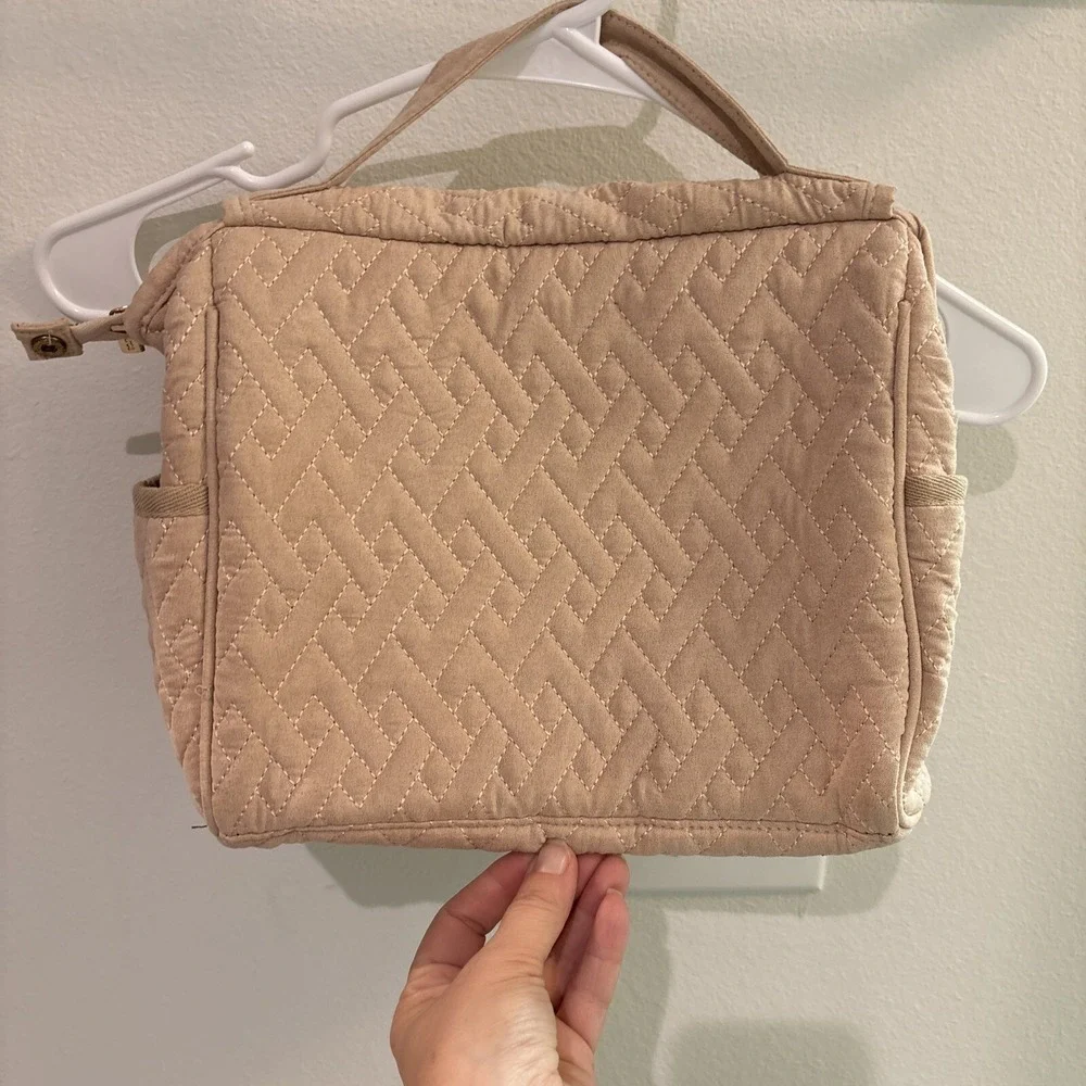 Travel Makeup Bag Organizer Elviros Plush Rose Gold With Gold Zipper Hangs